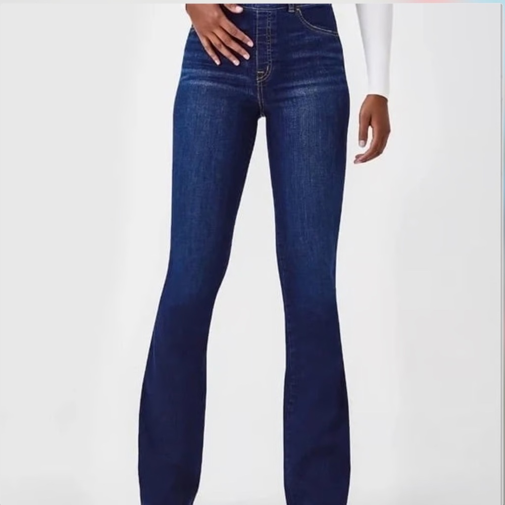 SPANX Dark Blue Flare Jeans - High Waist Wide Leg - Picture 2 of 9